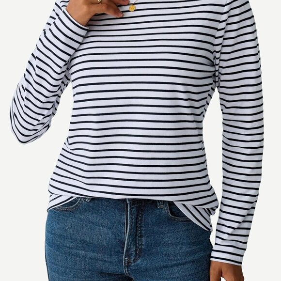 LilyCoco Women's Striped Long Sleeve Boat Neck Shirt – Large - Picture 5 of 6